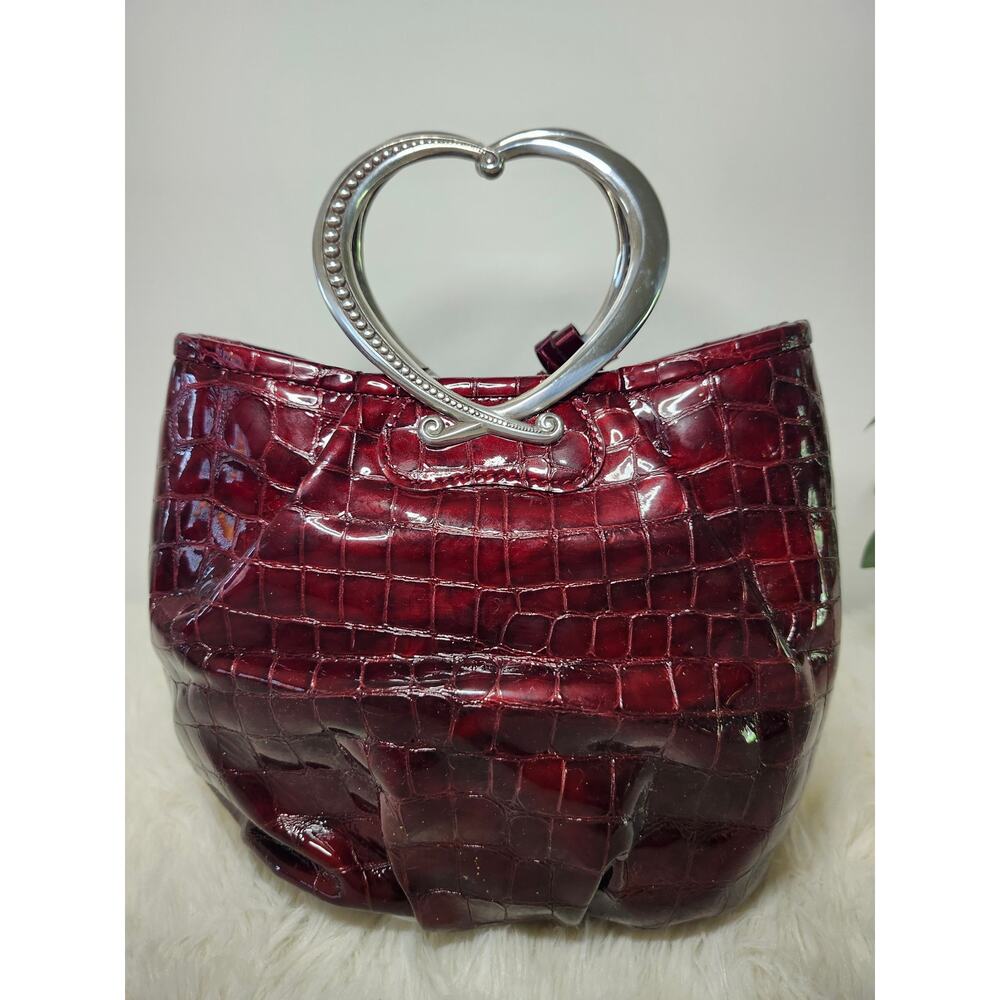 Brighton NWOT Angelina Satchel Burgundy Leather Silver Whimsigoth Heart - Picture 5 of 16